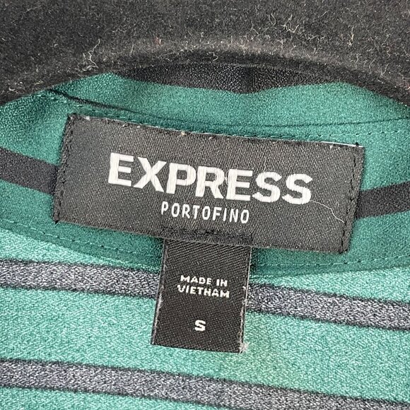 Express Portofino Shirt Womens Small Green Black Striped Button Up Blouse Top - Picture 3 of 7